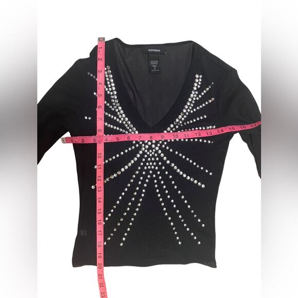 EXPRESS Chic Black Studded Top Sheer with glitter (S) Vintage - Picture 11 of 13